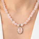 Load image into Gallery viewer, 5-1 Gümüş Detaylı Pembe Kuvars Kolye mzkcb0-gy.myshopify.com Gümüş Detaylı Pembe Kuvars Kolye #TİCSBRANDS#