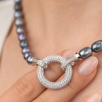 Load image into Gallery viewer, 9-1 Siyah İncili Gümüş Halka Kolye mzkcb0-gy.myshopify.com