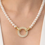 Load image into Gallery viewer, 19-1 Yuvarlak Sarı Gümüş İnci Kolye mzkcb0-gy.myshopify.com