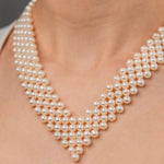 Load image into Gallery viewer, 10 5 Sıralı V Örgü İnci Kolye mzkcb0-gy.myshopify.com