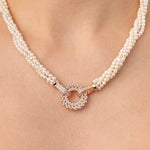 Load image into Gallery viewer, 23-1 Roz Altın Detaylı İnci Kolye mzkcb0-gy.myshopify.com