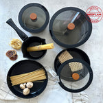 Load image into Gallery viewer, Neoflam Midas Black 11-Piece Detachable Handle Nesting Induction Pot and Pan Set