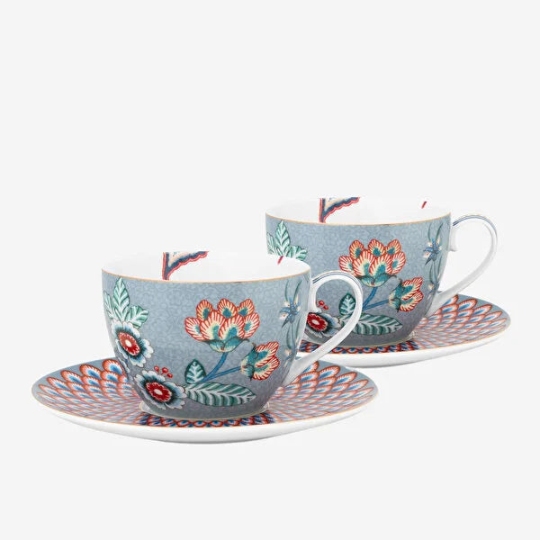 Pip Studio Flower Festival Blue Porcelain Teacup Set 51004139