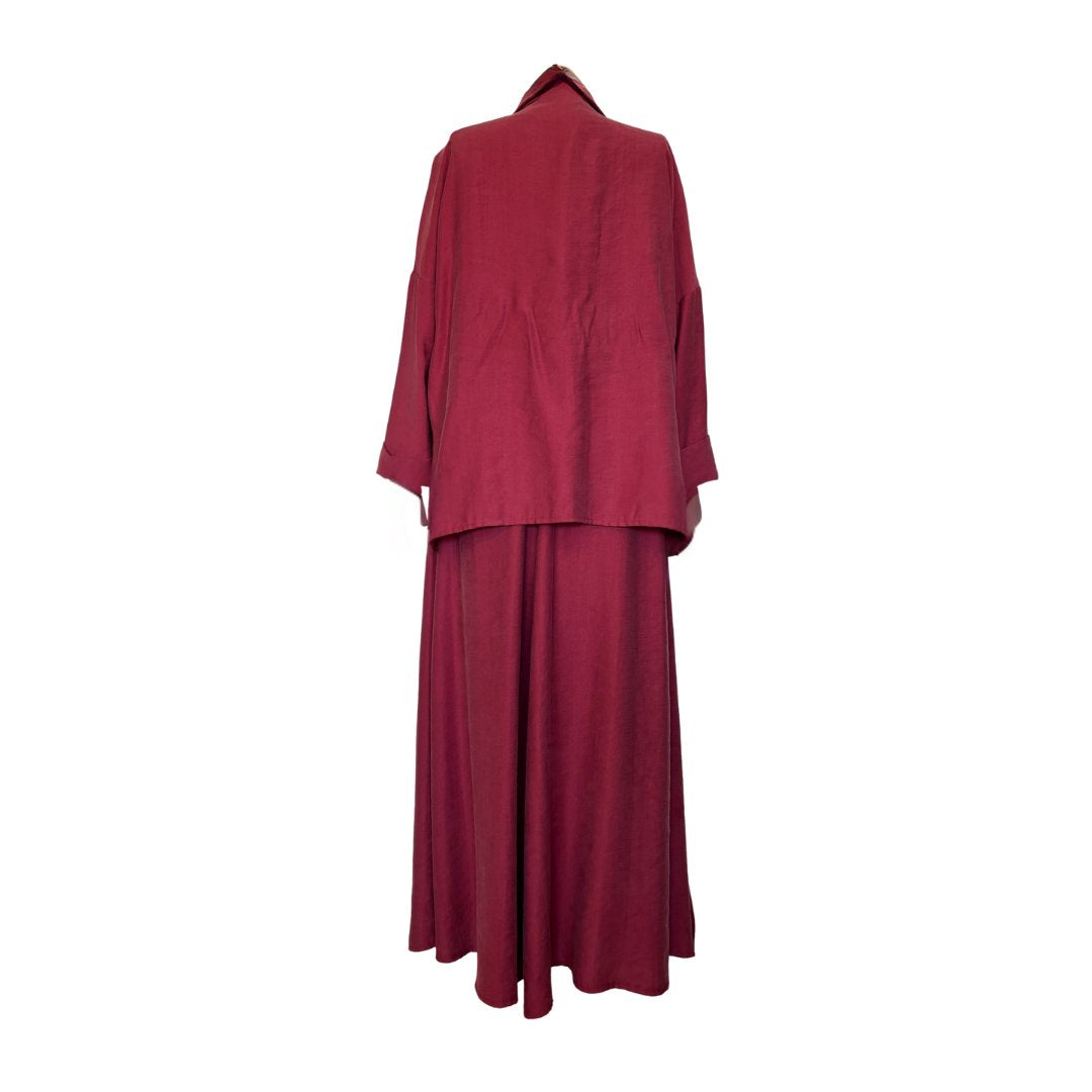 S-5908 CERAMONY Pleated Detailed Set 2 Sizes - RED PLUM
