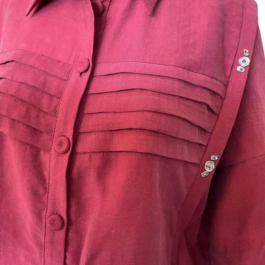 S-5908 CERAMONY Pleated Detailed Set 2 Sizes - RED PLUM