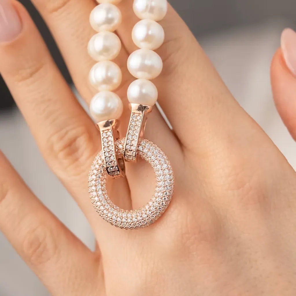 20-1 Yuvarlak Rose Gümüş İnci Kolye mzkcb0-gy.myshopify.com