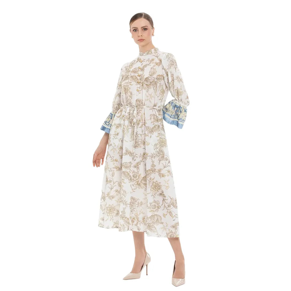 KİWE Dik Yakalı Desenli Midi Bej Elbise mzkcb0-gy.myshopify.com KİWE Dik Yakalı Desenli Midi Bej Elbise #TİCSBRANDS#