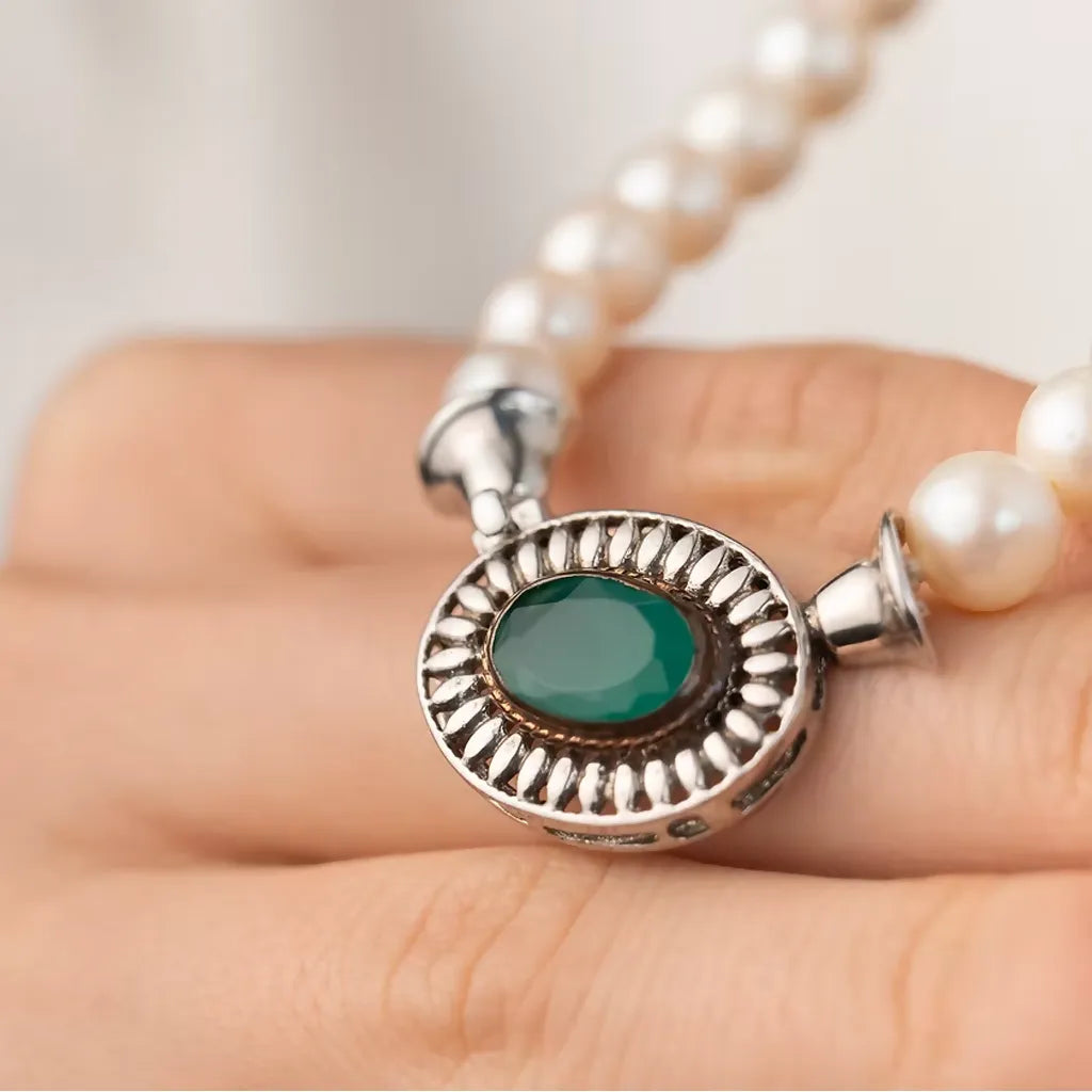 17-2 Yeşim Taşlı İnci Kolye mzkcb0-gy.myshopify.com