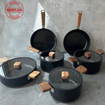 Load image into Gallery viewer, Neoflam Bien Black 10-Piece Induction Pot and Pan Set with Acacia Wood Handles
