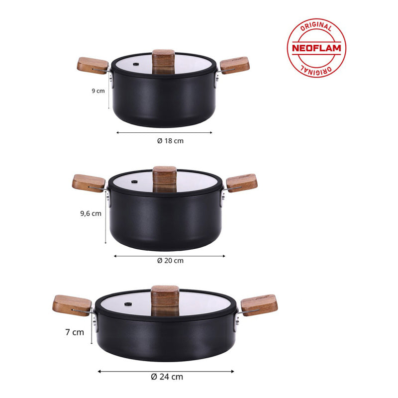 Neoflam Bien Black 10-Piece Induction Pot and Pan Set with Acacia Wood Handles