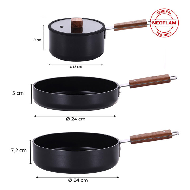 Neoflam Bien Black 10-Piece Induction Pot and Pan Set with Acacia Wood Handles