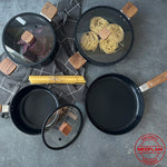 Load image into Gallery viewer, Neoflam Bien Black 7 Piece Induction Pots and Pans Set with Acacia Wood Handles
