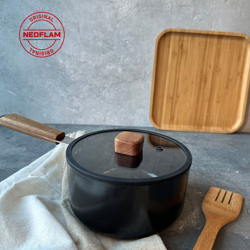 Neoflam Bien Black Indüksiyonlu 18 cm Sos Tenceresi Akasya Ağacı Sap ve Kulplu