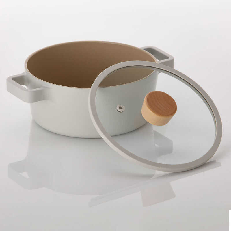 Neoflam Fika Aluminum Cast Iron Pot with Beige Glass Lid 18 cm