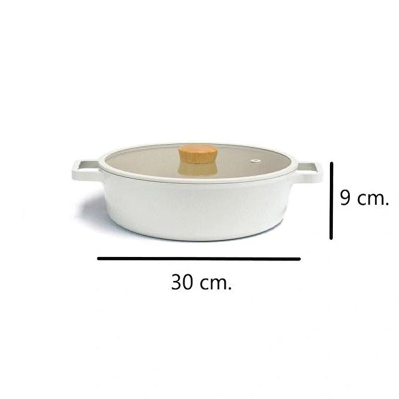 Neoflam Fika Aluminum Beige Cast Iron Pot with Glass Lid 30 cm