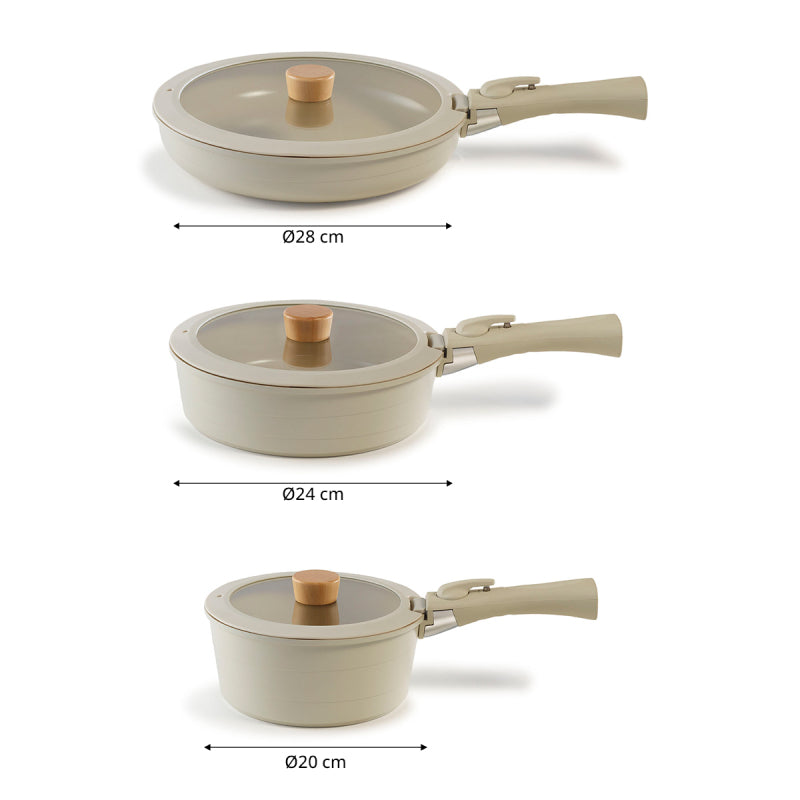 Neoflam Midas Beige 15-Piece Detachable Handle Nesting Induction Pot and Pan Set