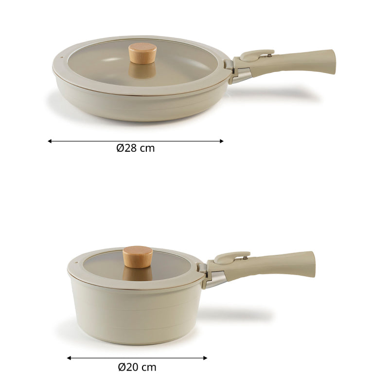 Neoflam Midas Beige 15-Piece Detachable Handle Nesting Induction Pot and Pan Set