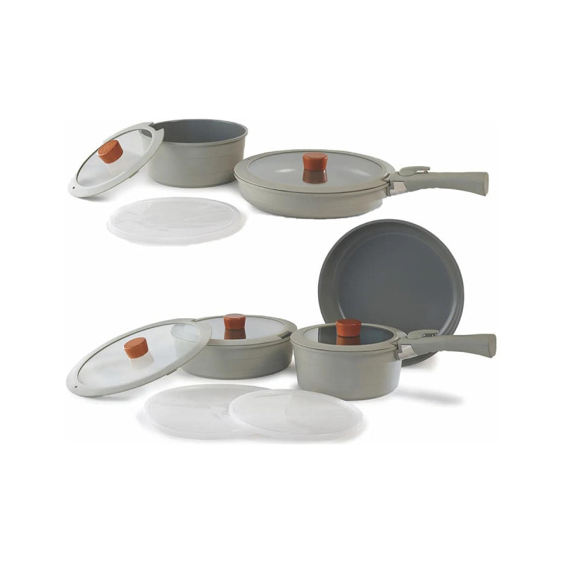 Neoflam Midas Gray 15 Piece Detachable Handle Nestable Induction Pot and Pan Set