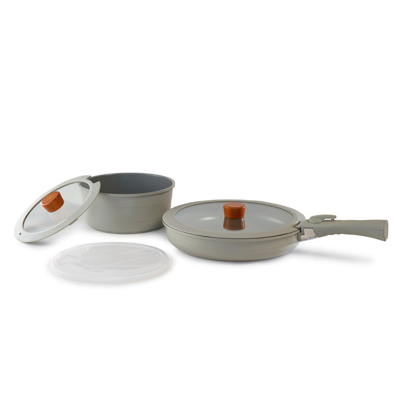 Neoflam Midas Gray 6 Piece Detachable Handle Nesting Induction Pot and Pan Set