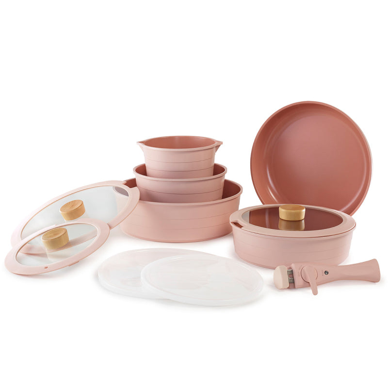 Neoflam Midas Pink 11-Piece Detachable Handle Nesting Induction Pot and Pan Set