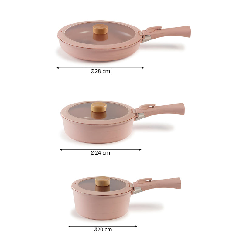 Neoflam Midas Pink 9 Piece Detachable Handle Nesting Induction Pot and Pan Set