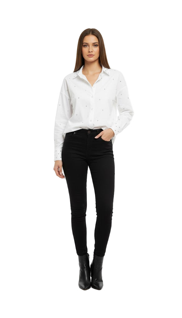 Taşlı Beyaz Gömlek