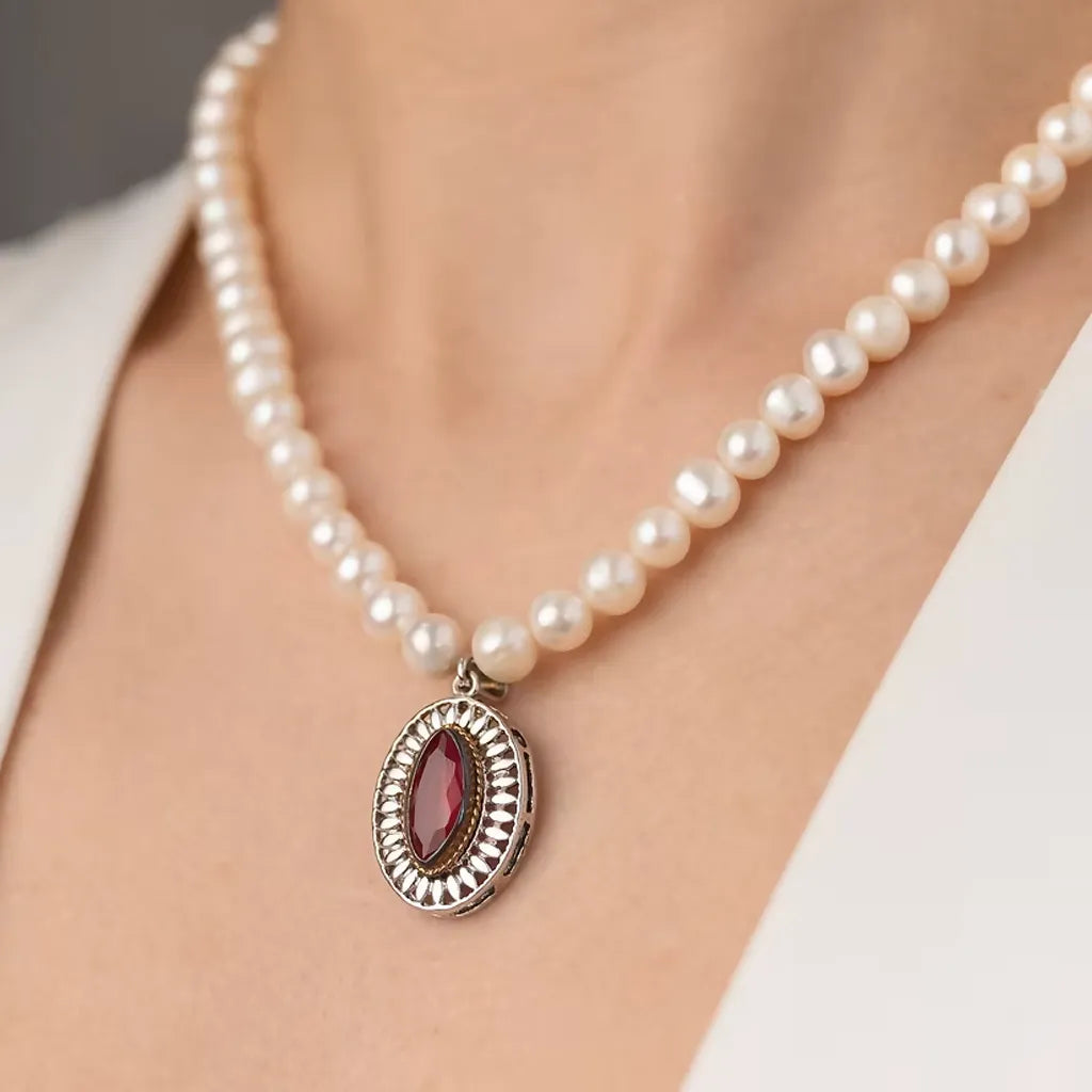 21 Yakut Taşlı İnci Kolye mzkcb0-gy.myshopify.com